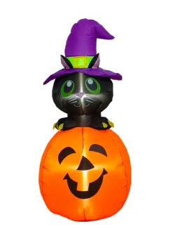 Black Cat On Pumpkin 4-Foot-Tall Inflatable Lawn Prop
